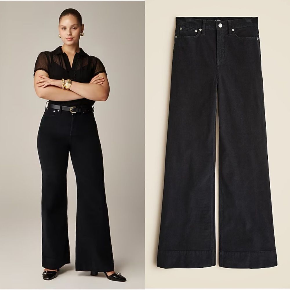NWT J CREW Tall wide-leg corduroy trouser in black 32 TALL and 33